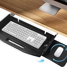 TOOCUST Solid Steel Under Desk Keyboard Tray with 360° Rotating Mouse Platform,Keyboard Shelf Sliding,Under Desk Mounted Keyboard Holder Slide Out,Under Desk 28"Lx10"W-23
