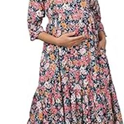 Off White Floral Rayon Maternity/Feeding/Nursing Short Dress-image-0