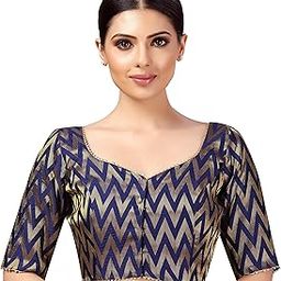 Women's Readymade Wave Design Banaras Brocade Saree Blouse with Elbow Length Sleeves-image-39
