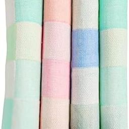 Cotton Handkerchiefs, 25 x 25 cm, Pastel Striped Pattern, Pack of 4-image-106