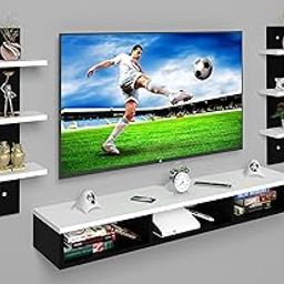 Roylin Wood Wall Mount Tv Entertainment Unit/with Set Top Box Stand and Wall Shelf,Living Room 32 INCH TV Engineered Wood (32 INCH TV) (White Black)-image-11