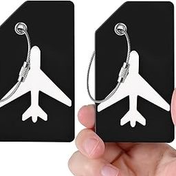 2 Luggage Tags, (1" Smaller Than Traditional) Perfect for Quick Luggage Identification with Stainless Steel Ring and Address Card for Travel and Luggage (Black)-image-56