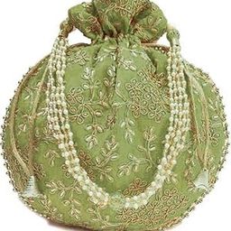 Rajasthani Embroidery Women Potli Bag with Pearl Beaded Handle For Wedding, Gifting, Party Function-image-15