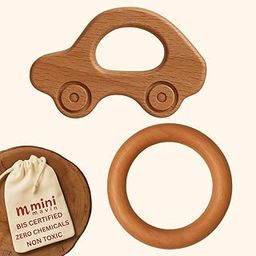 MINIMAVIN "Natural and Chemical-Free Neem Wood Teethers | bpa free wooden teether for 6 to 12 months baby | Anti-Bacterial and Anti-Fungal | Silicone-Free, Safe Teething Toy | Antibacterial | 0-12 Months | Wooden Teether (CAR+RING(Set of 2))-5