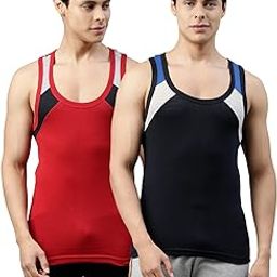 Originals Men's Cut & Sew Color Block On Shoulder Durable & Comfortable Squared Neck Sleeveless Regular Fit Tank Fit 100% Combed Cotton Gym Vest Innerwear (Pack of 2)-image-91