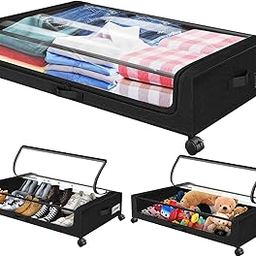 HOME CUBE 1 Pc Under Bed Storage Organizer Zip Cover With Wheels, Rolling Under Bed Storage Container, Bedroom Storage Organization With Handle- Black, Metal, Fabric-12