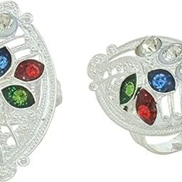 Missmister CZ Silver Plated Multicolour stone studded Marquoise shaped long Toe ring Jewellery for Women (MM6105TRRM)-image-86