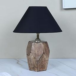 tu casa Mangowood Diamondcut Table Lamp for Home Decoration, Bedroom, Living Room, Lounge, Office, Festival Gifting, Study Table (Black with Cotton Shade) H - 13" / No Bulb-image-25