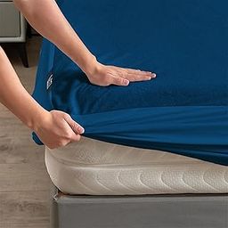 THE WOOD WHITE Waterproof Mattress Protector Soft Terry Cotton Royal King Size 78" x 72" Inches | Breathable & Hypoallergenic, Upto 10 Inches Fitted Mattress Cover, 6.5' x 6' Feet, Navy Blue.-29