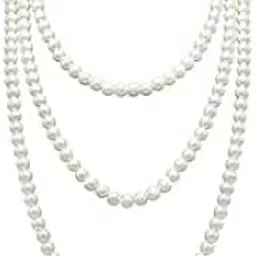 maycreate Pearl Necklace for Women - Elegant Three Strand Shinning Faux Pearl Party Long Choker Jewelry Gift for Women & Girls, 59 Inch (White)-picture-1