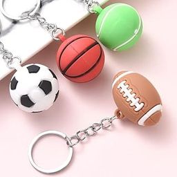 AK Store Set of 4 3D Silicone Rubber Sports Ball Keychain, Bag Backpack Car Hanging Ornament Ball, Sports Fan Keychain, Sports Reward Keyring (Basketball Football Rugby Tennis Ball)-image-126