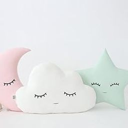 The Purple Tree Cute Cloud Moon Star Cot Cushion with Crown (Pack of 3, 16x16 inch, Velvet) Kids Cushion, Soft Toy, Soft Plush Pillow, cot Cushion, Nursery décor, Baby Cushion-22