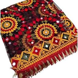 Women's Heavy Net Fancy Festival Phulkari White red Dupatta For Women-image-52