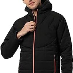 Men's Quilted Puffer Jacket With Contrast Striped Sleeve For Casual Wear | Hood Neck | Long Sleeve | Zip Closure | Polyester Jacket Crafted With Comfort Fit For Everyday Wear-picture-3