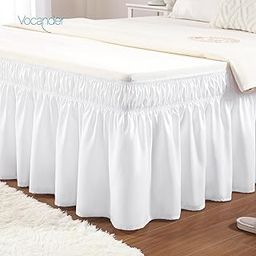 Vocander Bed Skirt White for King Size Bed 18 Inch Drop Wrap Around Dust Ruffles Solid Color Adjustable Elastic Belt Easy Install Wrinkle and Fade Resistant-image-25