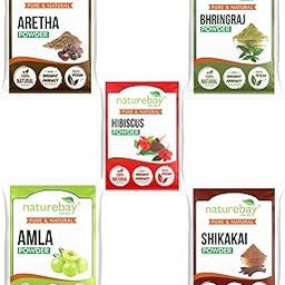 Naturebay Naturals Amla, Reetha, Shikakai, Bhringraj and Hibiscus Powder for Hair Growth & Hair Mask, 200g each (Combo Pack of 5)-picture-31