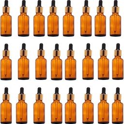 VITALAB Amber Glass Dropper Bottles 30ml x 24 – Premium Reusable Bottles for Essential Oils, DIY Blends, Perfumes & Cosmetics – With Gold Ring, Black Silicone Teat & Glass Dropper - Pack of 24-45