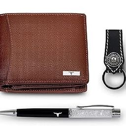 Oliver Redwood Leather Wallet, Black Keychain & Pen Combo Gift Set for Men-image-96