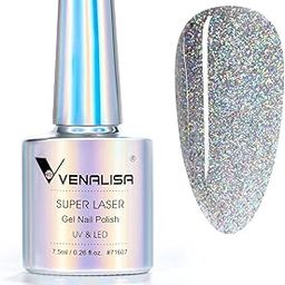 VENALISA Holographic Gel Nail Polish,Rainbow Glitter Effect Sparkling Colors Glossy Soak off Nail Gel Collection Lamp Required for Nail Art Design-image-8