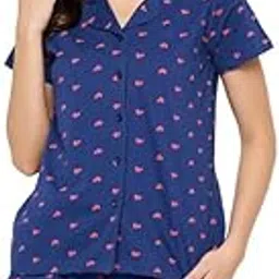 clovia Women's Cotton Printed Shirt & Shorts Set-picture-8