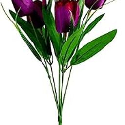 Garden Art Artificial Tulip Flower Bunch, 32 cm, 6 Heads, Real Touch, (Pack of 2) Table Top Decor for Indoor Outdoor GAATFB -6H-32DP (Dark Pink)-image-97