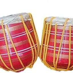 Kids Tabla Set, Traditional Indian Musical Drums, Red with Yellow Rope, 2 Pieces-image-55