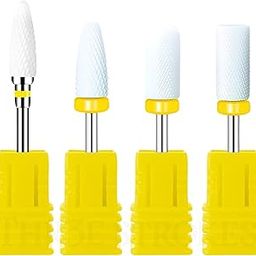 Ceramic Nail Drill Bits Set, 3/32'' (2.35mm) Professional Acrylic Nail File Drill Bit for Manicure Pedicure Cuticle Gel Nail Polishing 4Pcs (YELLOW)-55
