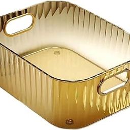 Acrylic Desktop Storage Box with Handle Transparent Cosmetics Storage Organizer for Home Bathroom Underwear Bathroom Organizer Tray for Home Kitchen Stackable Storage Box (Gold)-28