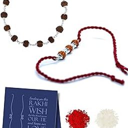 Men's Pure Silver Rakhi for Brother Rakshabandhan with Roli Chawal Combo Set of 2-12