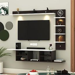 Anikaa LED Light TV Unit Wall Mounted TV Unit Wall TV Cabinet with Shelves Display Unit for Living Room, Set Top Box Stand - Wenge/White (D.I.Y - Do-It-Yourself) Ideal for up to 43" inches-38