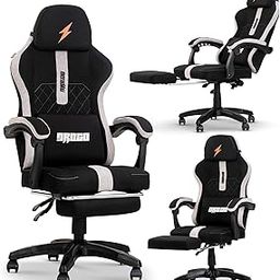 DROGO Ergonomic Gaming Chair with Breathable Fabric, Armrests, Adjustable Neck & Massager Lumbar Pillow | Computer Chair for Study | Office Chair for Work from Home with Footrest & Recline (Black)-image-3