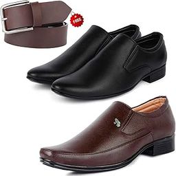 Attractive Trendy Formal Shoes/Party Shoes/ 2 Shoes Combo with Free Belt for Men and Boys (BAZAAR8872_VTR-401-Blk) Multicolor-15