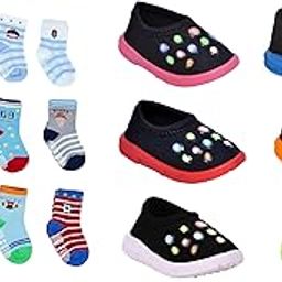 Cotton Anti Slip Grip Socks and Multicolor Slip-On Shoes Combo for 6 Months to 3 Years Kids Boys and Girls (2 Pairs Socks & 1 pair Shoes of Assorted/Random Designs)-52