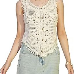 Women Embroidery Sleeveless Knit Boho Crochet Vest Crop Cami Tank Top dn688 (One Size Fir XS-S-M)-picture-1