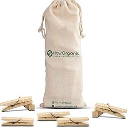 Now Organic Premium Heavy Duty Bamboo/Wooden Cloth Clips/pegs of 50 Clips Inside Free Reusable Muslin potli Small Size Single Pack of (1) (50)-20