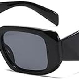 Square Sunglasses Woman Vintage Retro Sun Glasses for Men and Women Travel Aesthetic Sunglasses (Black Black)-image-65