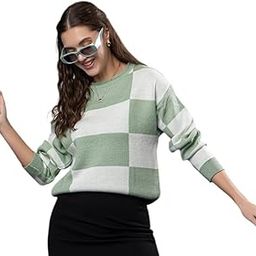 Women’s Round Neck Colour Block Sweater | 100% Wool Winter Wear Pullover-image-50