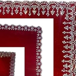 Sathvik fashion Pack of 3 RAINSTONE DIMOND Velvet Finish pooja mat for mandir | Traditional rain stone Aasan Puja Cloth for Home Mandir | Suitable for Prayer & Meditation | Red, 14 x 26 Inch pack of 3-image-94