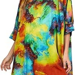 Tie Dye Printed Up and Down Style Free Size Beach Kaftan Caftan-48