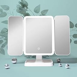 STELLIFEROUS 3X Trifold Makeup Mirror with Adjustable LED Lights | 3 Colour LED USB Rechargeable | Magnifying Vanity Mirror for Home and Beauty Salon (White)-22