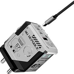 Nu Republic Cybotron 67W GaN with Type-C to Type-C Cable, 3 Ports - 2 Type C & 1 USB, Type C Laptops Fast Charger with PD Technology & GaN Technology for All Devices, Powerblitz™ Technology (Silver)-image-12