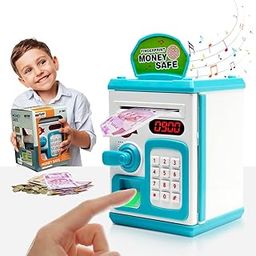GOOYO Money Bank for Kids with Fingerprint Sensor and 3-Step Safe Password Protection - 3X AA Battery Not Included (Blue)-0