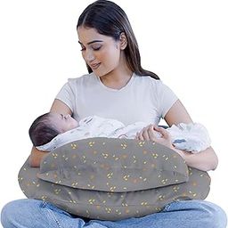 Cherilo Feeding Pillow for New Born Baby, Nursing Pillow for Breastfeeding with Security Fence Design for Extra Baby Support, Adjustable Waist Belt | Premium Cotton Fabric, Grey Leaf-image-25
