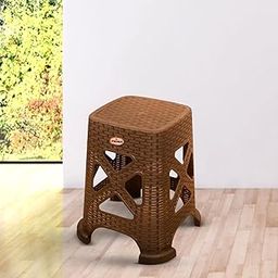 Prima Durable Moulded Plastic Rattan 1 Stool Non-Slip Standard Size for Home & Garden with high Load Capacity (Set of 1, Cherry)-31