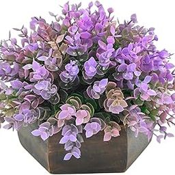 fancymart Artificial Hackleberry Purple Plant in Wood Hexagon Pot - 15cm Height - Home & Office Decor Elegant Potted Plant for Tabletop Enhancement-23