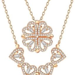 Pendant Necklace For Women Girls Ladies girlfriend Wife fashion Jewellery set love 4 Heart Magnetic Rose Gold Western Diamond Pendants chain with pendant Valentine gifts Birthday Gift propose-image-1