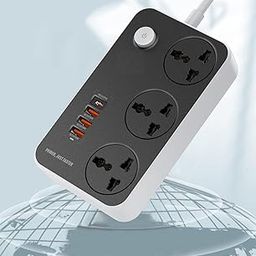 SC3412 Power Strip Surge Protector with 3 Universal International Socket & Smart 3 USB Charging Ports 3.4A || 2 Metre Cord Length || 2500W 10A Rated Power || ABS Plastic Material-2