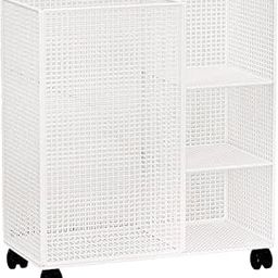 MERISHOPP Yoga Mat Storage Rack with Wheels Cart for Workout Room Yoga Strap Dumbbells White-image-82