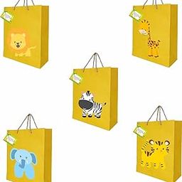 Untumble Set of 10 Jungle Theme Birthday Return Gift Bags of 11x9 inch Size (Yellow)-image-2