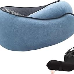 Airplane Travel Pillow Portable Adjustable Neck Pillow for Home Office Train Blue-image-77